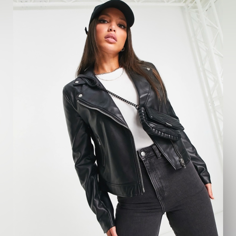 ASOS DESIGN Tall Ultimate Faux Leather Biker Jacket Black